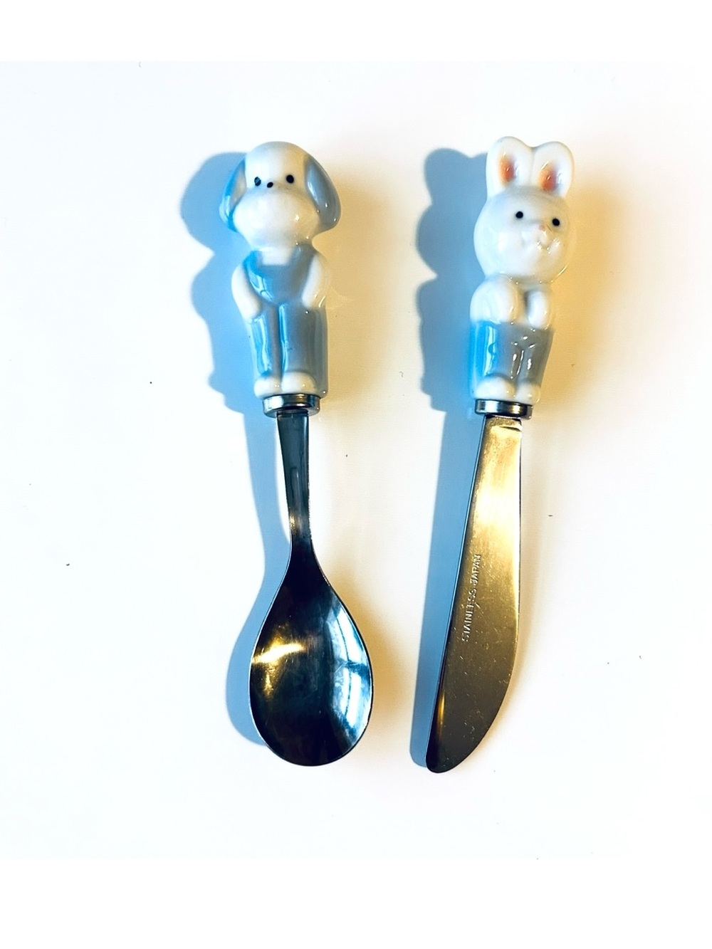 Ceramic-Handle Kids Light Blue Spoon and Knife Set